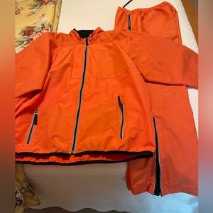 Orange Old Navy rain suit.